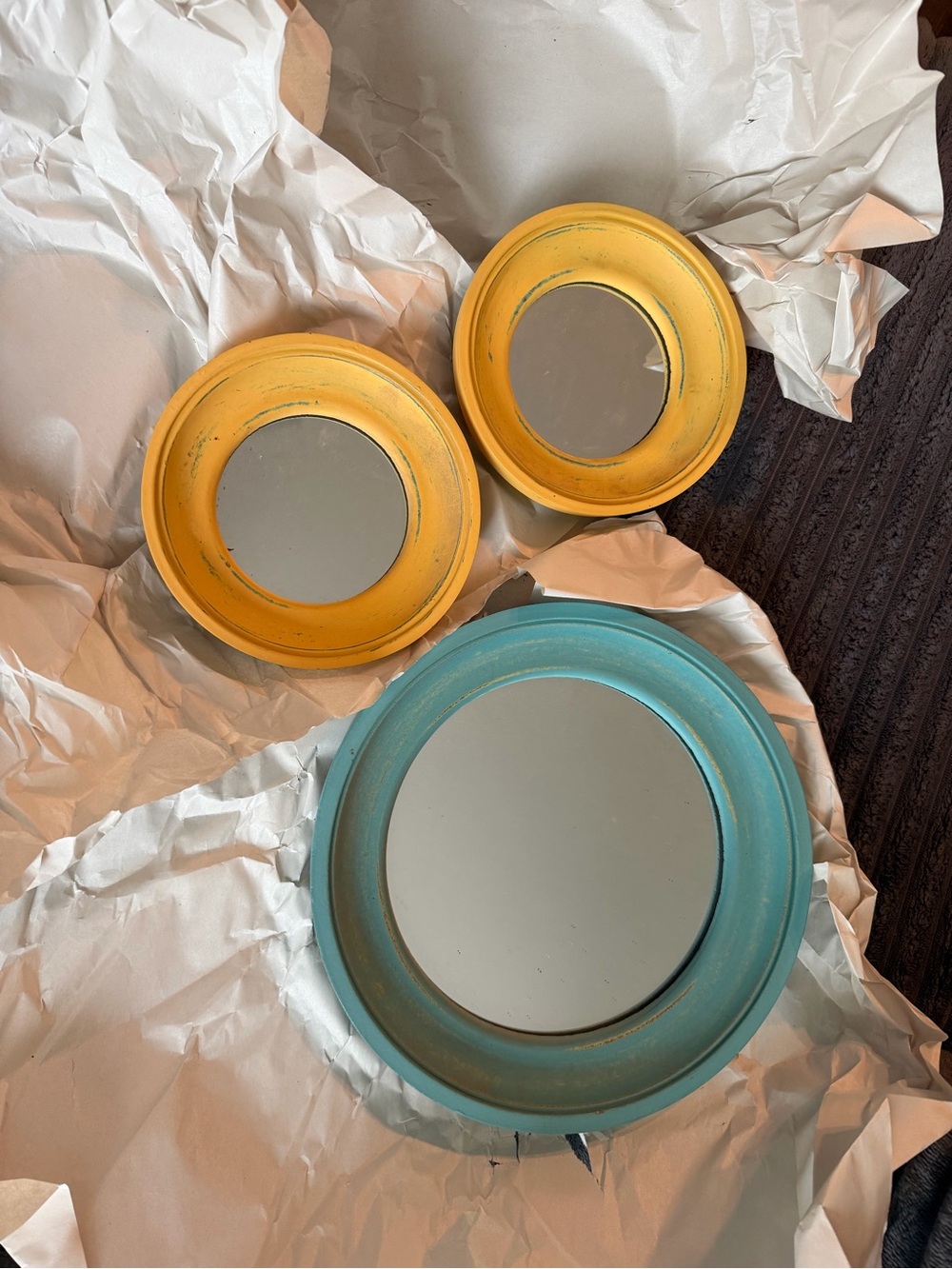 Hobby Lobby Yellow and Blue Round Wall Mirror Trio
